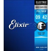 Elixir 12000 POLYWEB Комплект струн для электрогитары, Super Light, никелированная сталь, 9-42