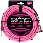 ERNIE BALL 6078 - кабель инструментальный, оплетёный, 3,05 м, прямой/угловой джеки, розовый неон